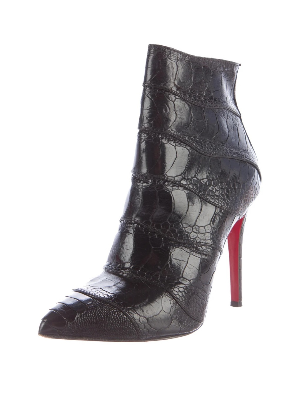 Christian Louboutin Zermadame 120 Black Ostrich Leather Pointed Toe Ankle Boots - Picture 2 of 5